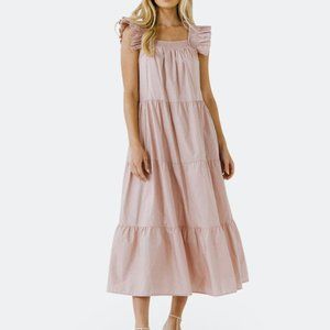English Factory Ruffle Detail Midi Dress In Dust Pink (Small)